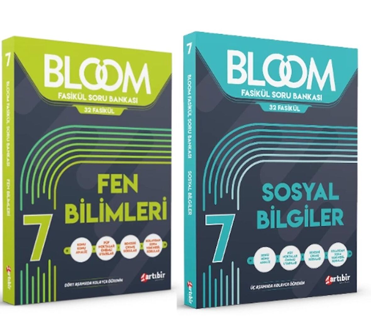 ARTIBİR YAYINLARI 7. Sınıf Bloom Fen Bilimleri + Sosyal Bilgiler Fasikül Soru Bankası (2 Kitap)