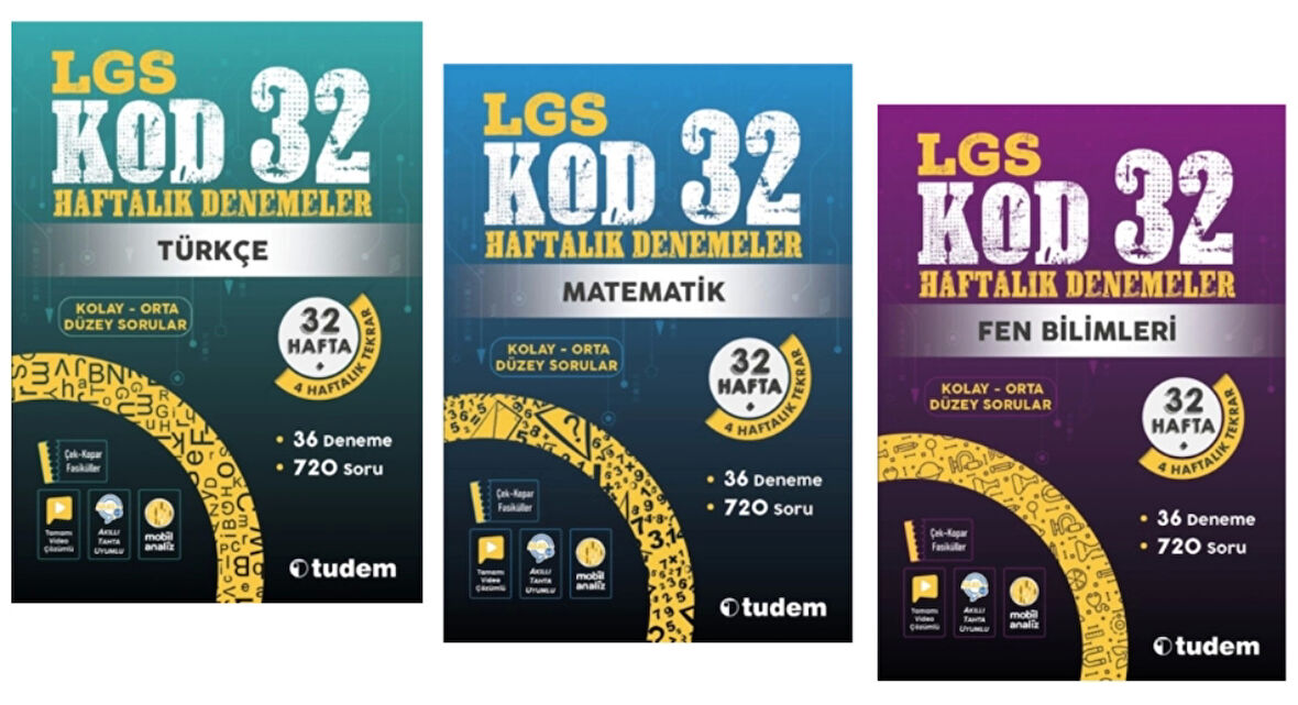 TUDEM YAYINLARI 8.SINIF LGS KOD 32 TÜRKÇE - MATEMATİK - FEN BİLİMLERİ  HAFTALIK DENEME