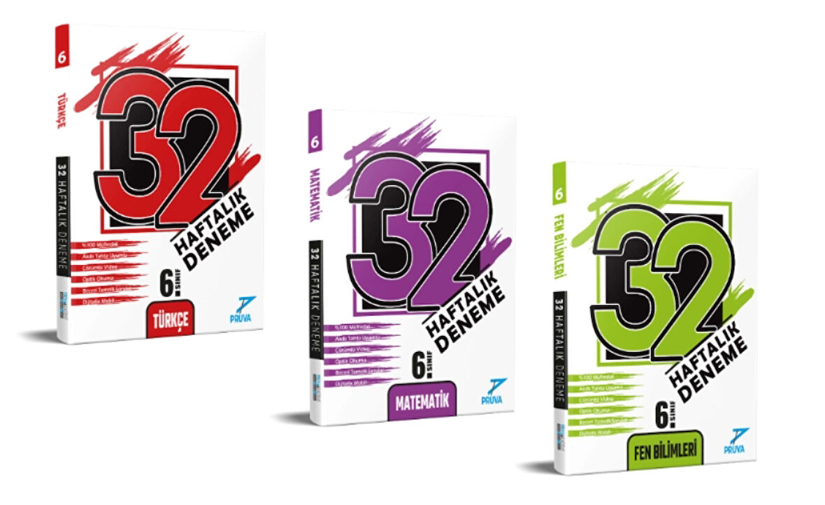 PRUVA AKADEMİ YAYINLARI 6.SINIF 32 HAFTA TÜRKÇE+MATEMATİK+FEN BİLİMLERİ DENEME