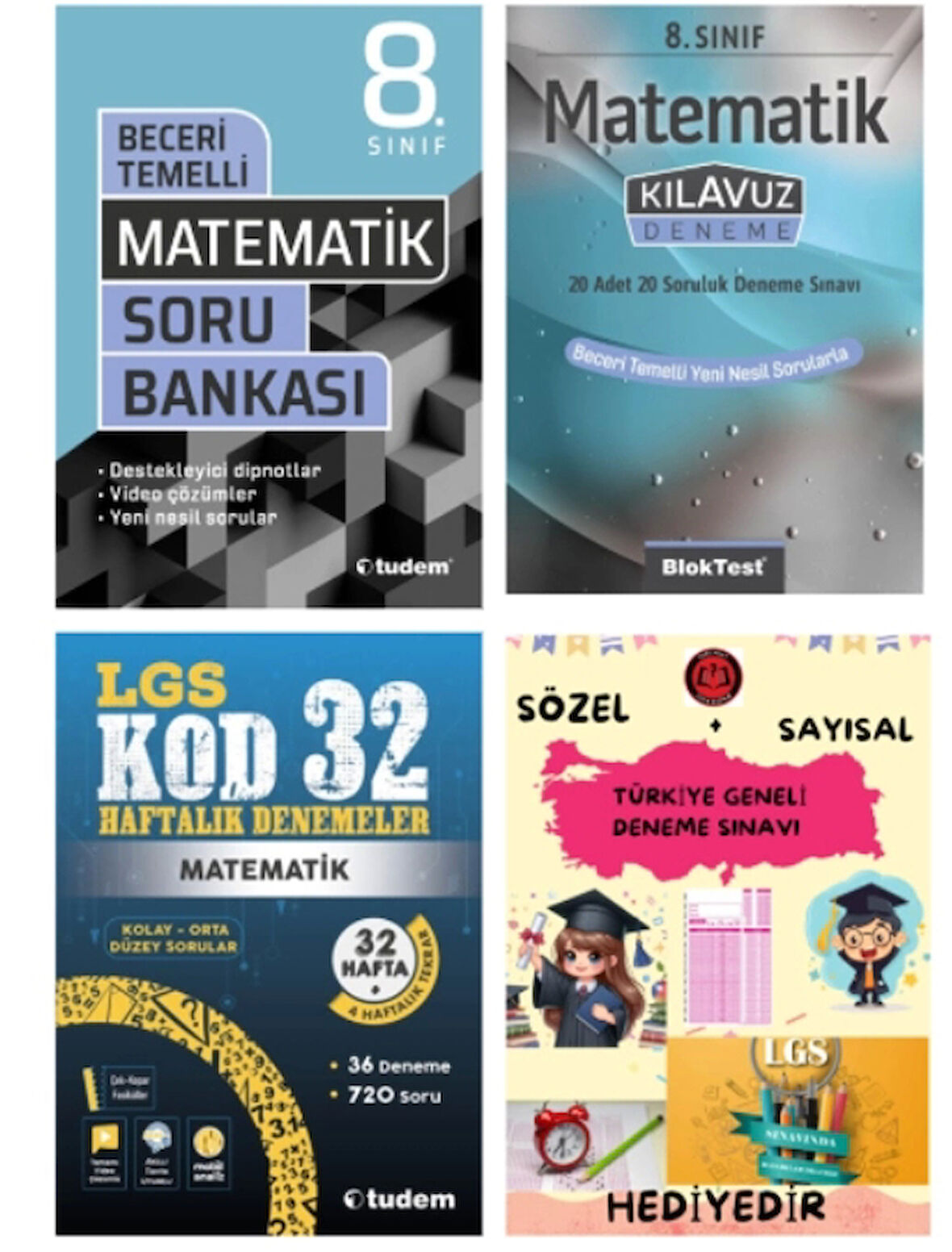TUDEM YAYINLARI LGS MATEMATİK BECERİ TEMELLİ SORU BANKASI - MATEMATİK KLAVUZ DENEME - MATEMATİK 32 HAFTALIK DENEMELER - HEDİYE