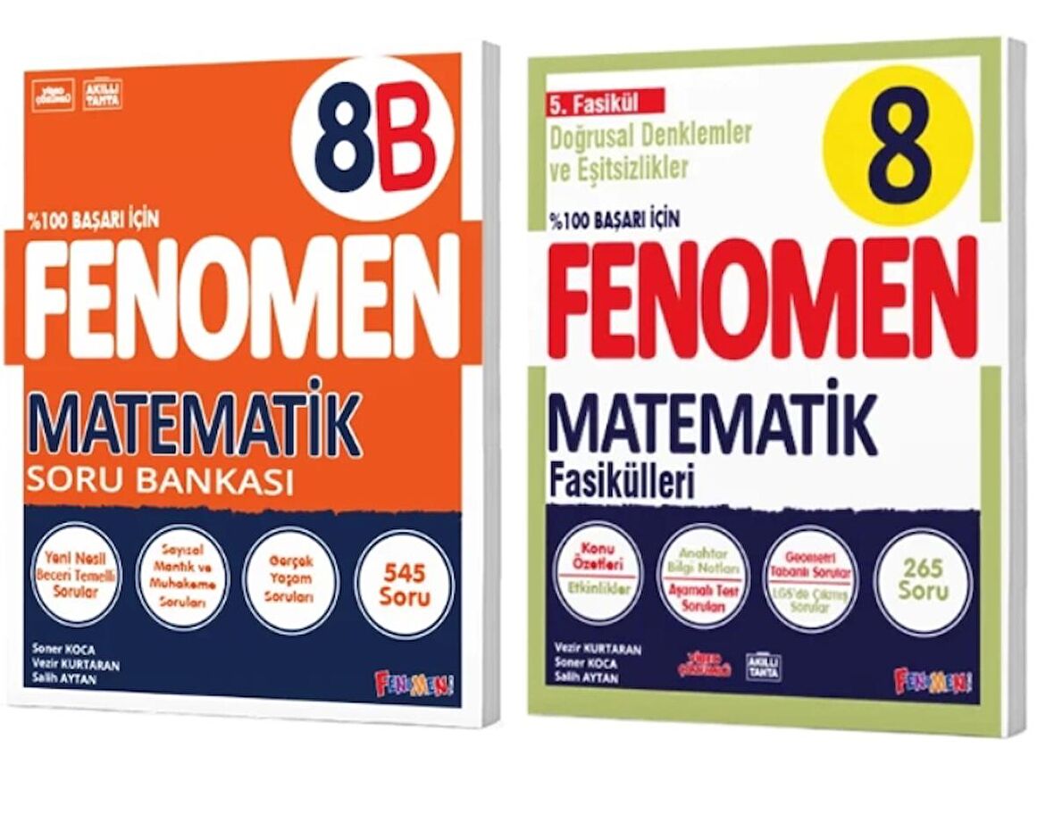FENOMEN YAYINLARI 8. SINIF Matematik B Soru Bankası ve Matematik Fasikülü 5 (Doğrusal Denklemler Ve Eşitsizlikler)(2 KİTAP)