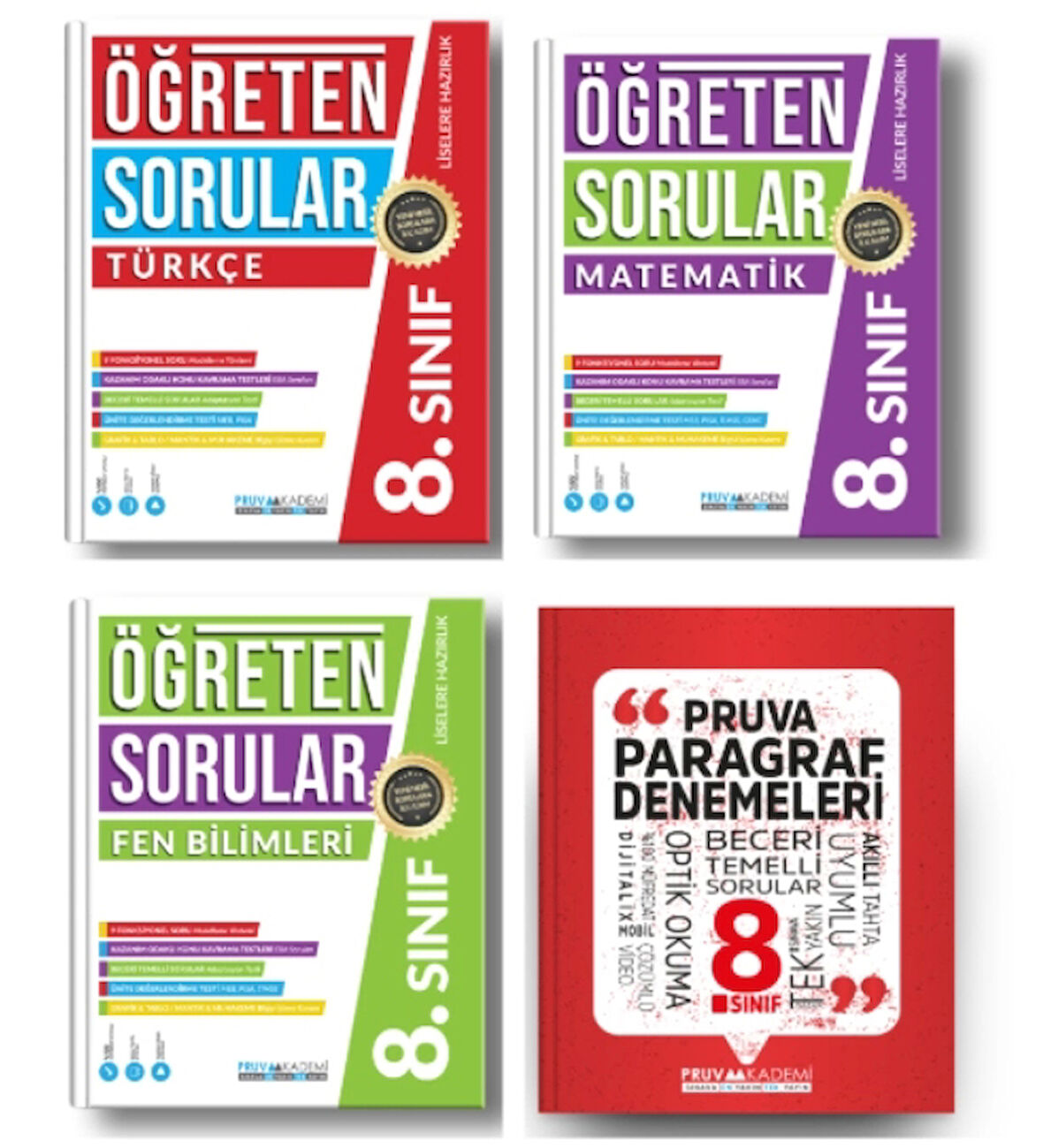 PRUVA AKADEMİ YAYINLARI 8.SINIF ÖĞRETEN SORULAR TÜRKÇE + MATEMATİK + FEN BİLİMLERİ + PARAGRAF DENEMELERİ