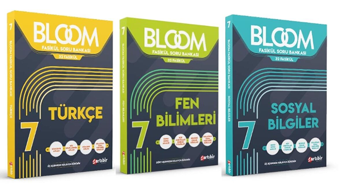 ARTIBİR YAYINLARI 7. Sınıf Bloom Türkçe + Fen Bilimleri + Sosyal Bilgiler Fasikül Soru Bankası (3 Kitap)