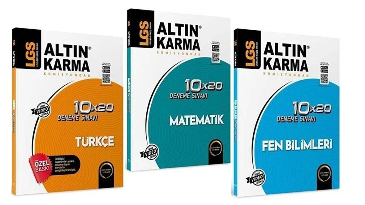 ALTIN KARMA YAYINLARI TÜRKÇE + MATEMATİK + FEN BİLİMLERİ 10*20 Deneme Sınavı (3 KİTAP)