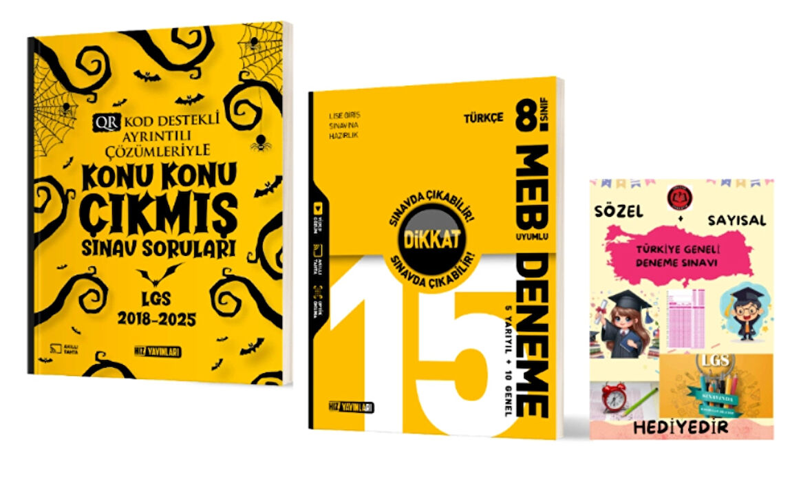 HIZ YAYINLARI 8. SINIF KONU KONU ÇIKMIŞ SINAV SORULARI - TÜRKÇE 15 li DENEME ve Hediye