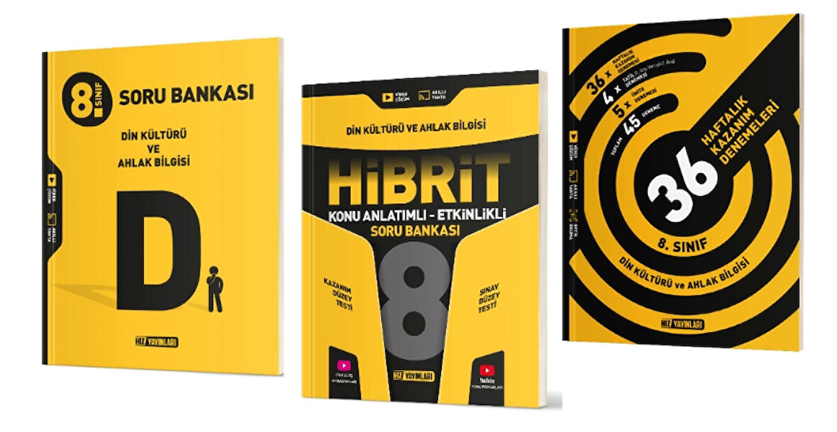 HIZ YAYINLARI 8. Sınıf Din Kültürü ve Ahlak Bilgisi Soru Bankası + Hibrit Soru Bankası (Konu Anlatımlı - Etkinlikli) + 36 Haftalık Deneme