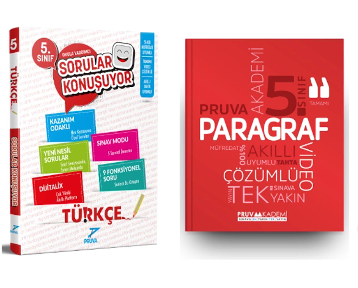 PRUVA AKADEMİ YAYINLARI 5.SINIF TÜRKÇE SORULAR KONUŞUYOR+PARAGRAF SORU BANKASI