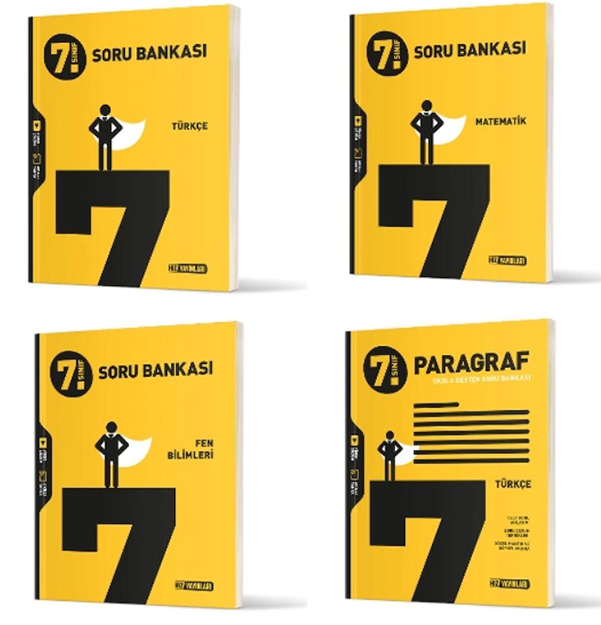 Hız Yayınları 7. Sınıf Türkçe - Matematik -  Fen Bilimleri ve Paragraf  Soru Bankaları ( 4 Kitap )