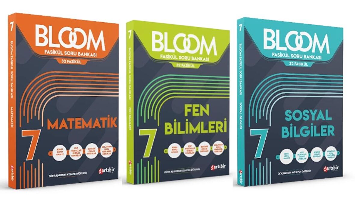 ARTIBİR YAYINLARI 7. Sınıf Bloom Matematik + Fen Bilimleri + Sosyal Bilgiler Fasikül Soru Bankası (3 Kitap)