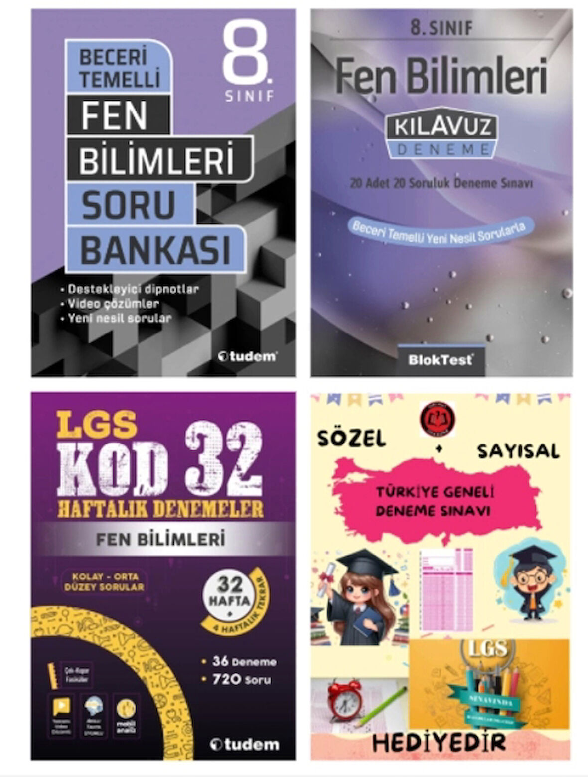 TUDEM YAYINLARI LGS FEN BİLİMLERİ BECERİ TEMELLİ SORU BANKASI - FEN BİLİMLERİ KLAVUZ DENEME - FEN BİLİMLERİ 32 HAFTALIK DENEMELER - HEDİYE
