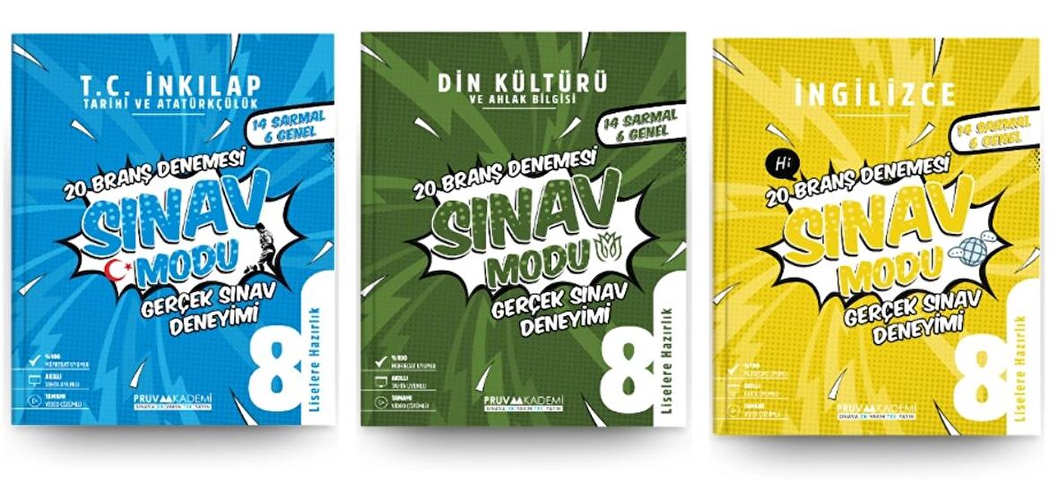 PRUVA AKADEMİ YAYINLARI 8. Sınıf iNKILAP + DİN + İNGİLİZCE Branş Denemeleri (3 Kitap)