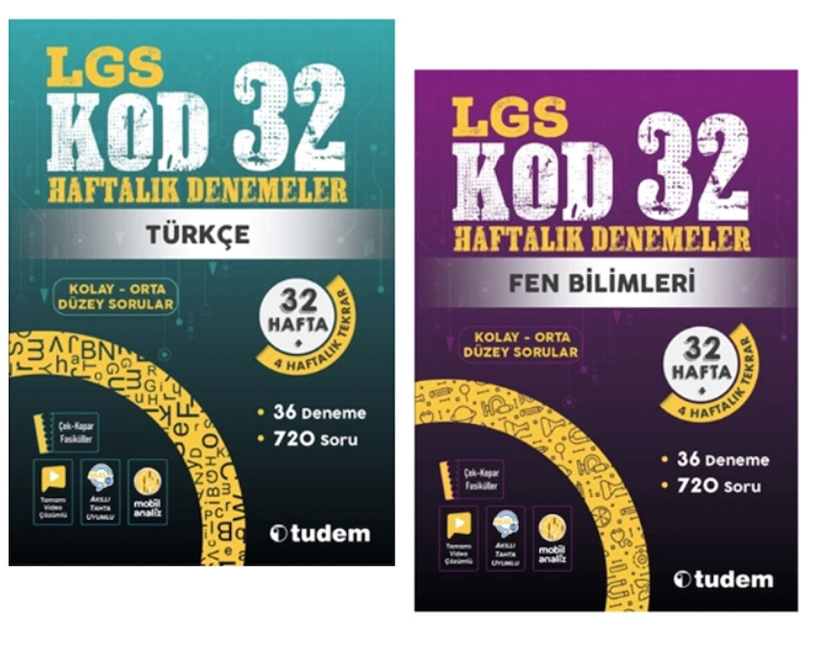 TUDEM YAYINLARI 8.SINIF LGS KOD 32 TÜRKÇE - FEN BİLİMLERİ HAFTALIK DENEME