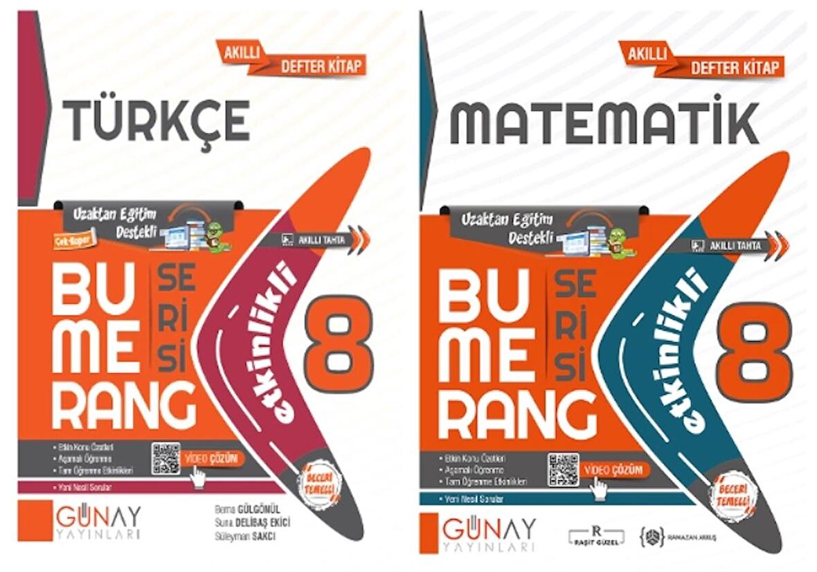 GÜNAY YAYINLARI 8. Sınıf Bumerang Serisi Türkçe - Matematik Konu Anlatımlı ve Etkinlikli Soru Bankası (2 Kitap)