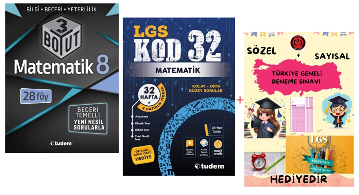 TUDEM YAYINLARI LGS MATEMATİK 3 BOYUT BECERİ TEMELLİ SORU BANKASI - MATEMATİK KOD 32 DENEME - HEDİYE