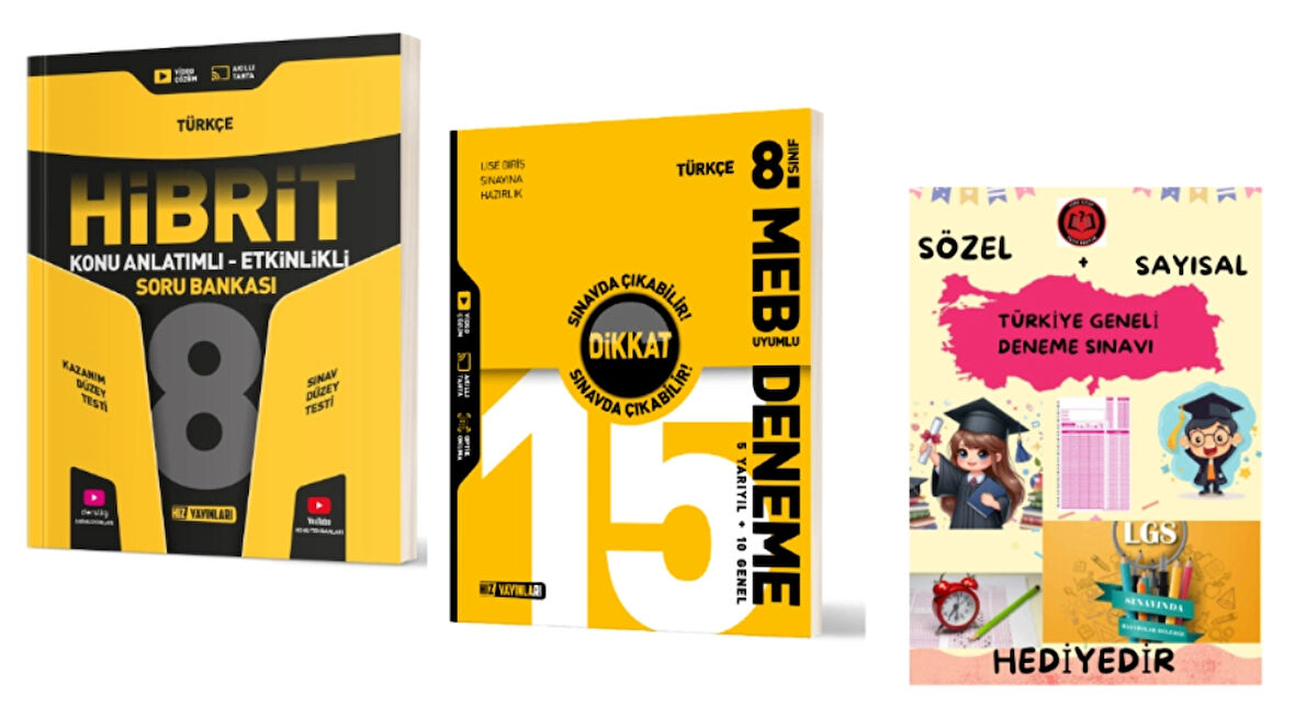 HIZ YAYINLARI 8. SINIF HİBRİT TÜRKÇE SORU BANKASI- TÜRKÇE 15li DENEME ve Hediye