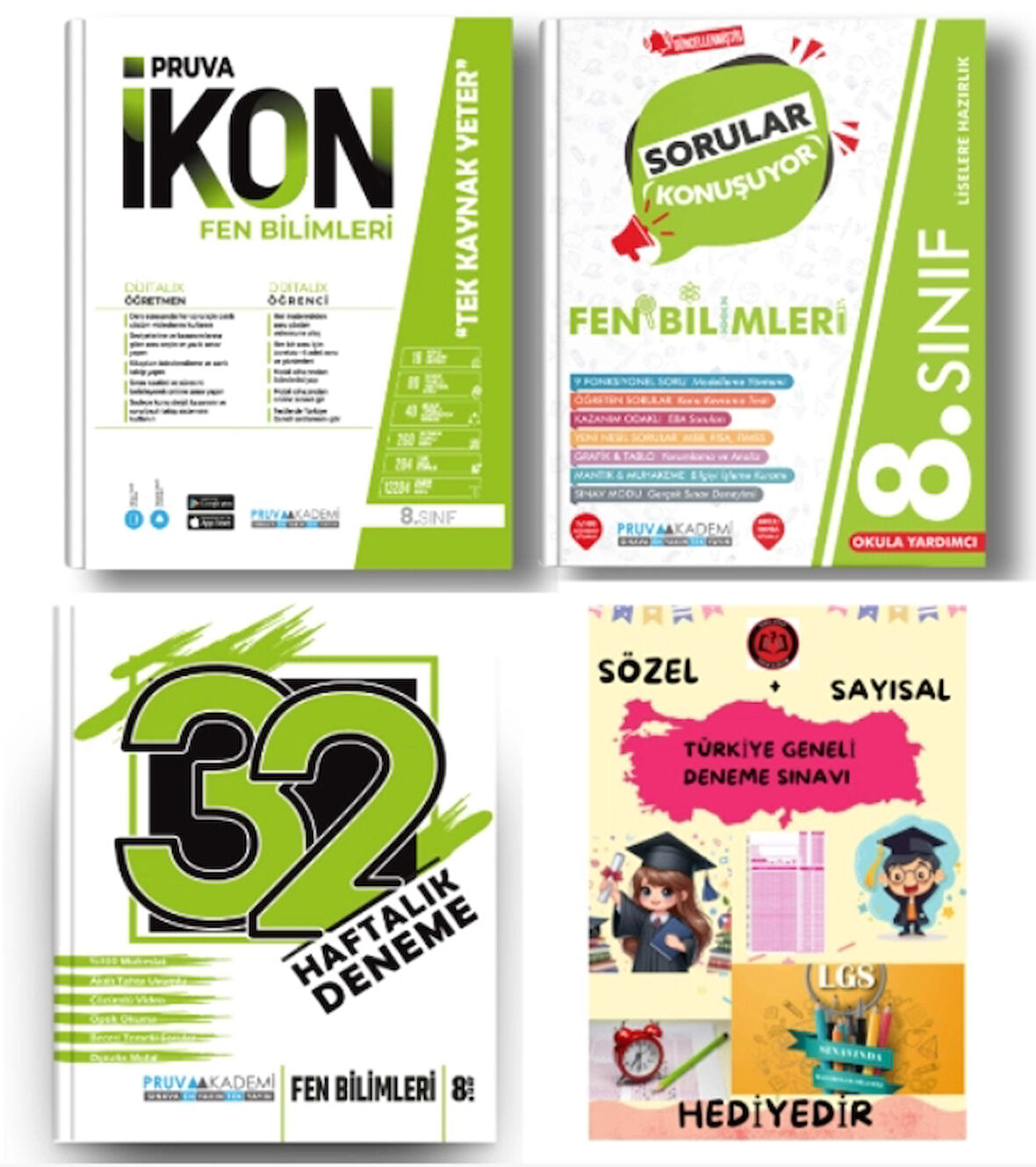 PRUVA AKADEMİ YAYINLARI 8.SINIF FEN BİLİMLERİ İKON SORU BANKASI+32 HAFTA FEN BİLİMLERİ DENEME+FEN BİLİMLERİ SORULAR KONUŞUYOR+HEDİYE