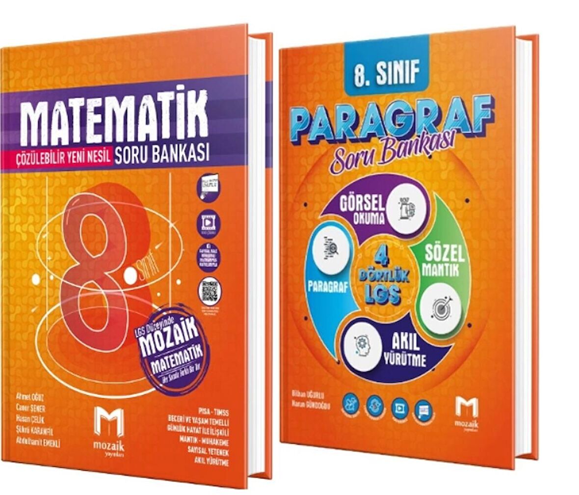 MOZAİK YAYINLARI 8. Sınıf Matematik - Paragraf Soru Bankası (2 Kitap)