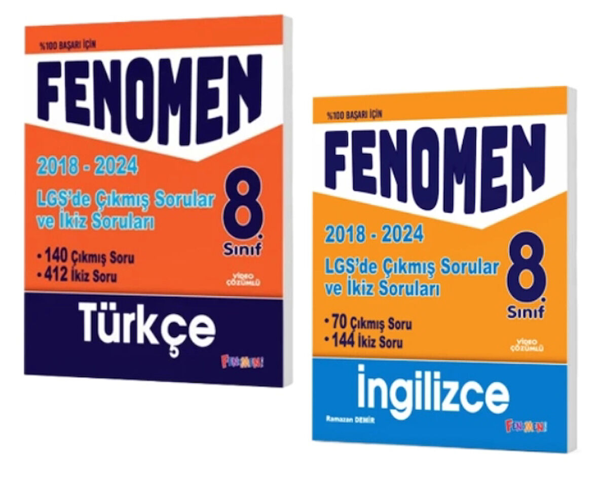 FENOMEN YAYINLARI 8. SINIF LGS Türkçe + İngilizce Çıkmış Sorular Ve İkiz Soruları (2018-2024)