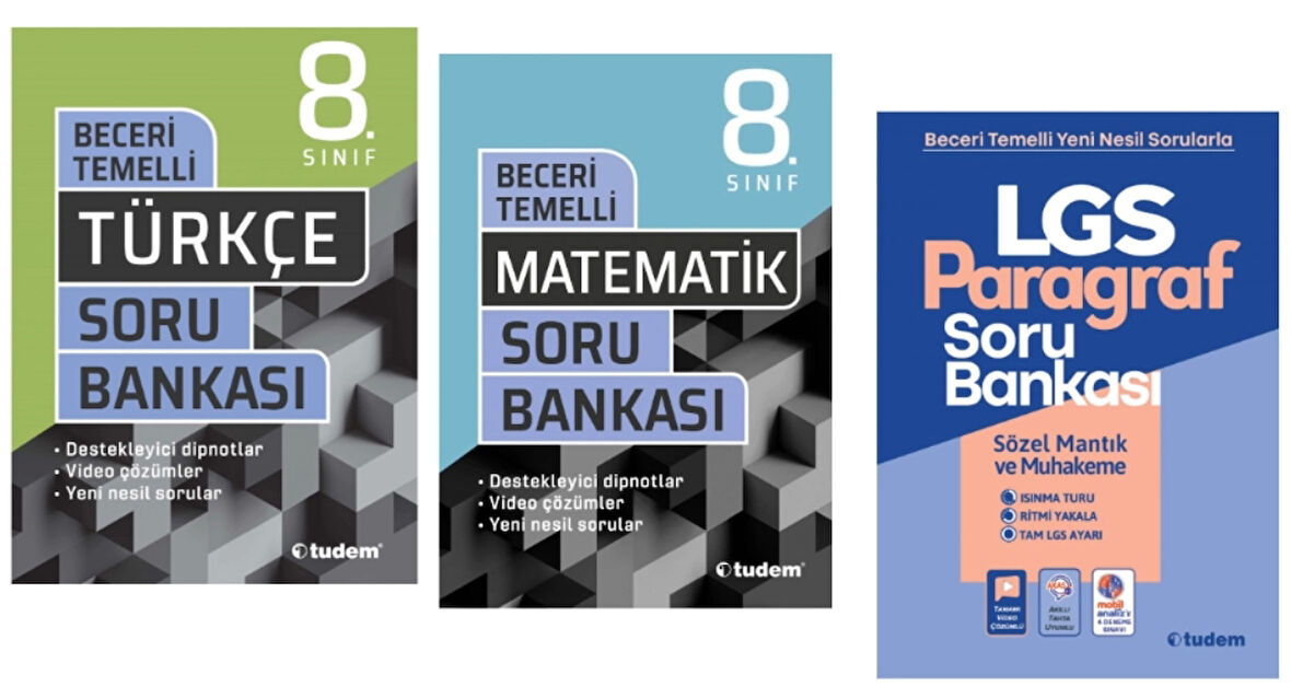 TUDEM YAYINLARI 8.SINIF LGS BECERİ TEMELLİ TÜRKÇE - MATEMATİK - PARAGRAF SORU BANKASI