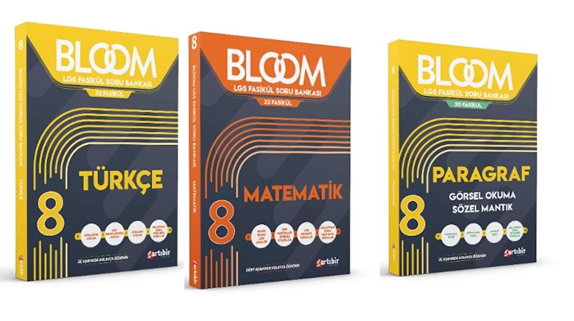 ARTIBİR YAYINLARI 8. Sınıf Bloom Türkçe + Matematik + Paragraf Görsel Okuma Sözel Mantık LGS Fasikül Soru Bankası (3 Kitap)