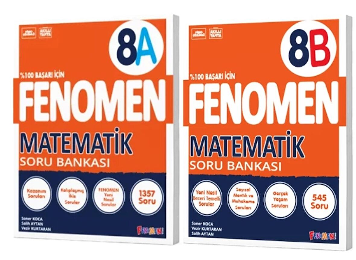 FENOMEN YAYINLARI 8. SINIF Matematik A+B Soru Bankası  (2 KİTAP)
