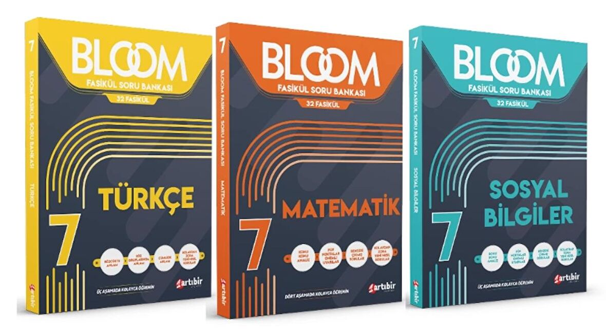 ARTIBİR YAYINLARI 7. Sınıf Bloom Türkçe + Matematik + Sosyal Bilgiler Fasikül Soru Bankası (3 Kitap)