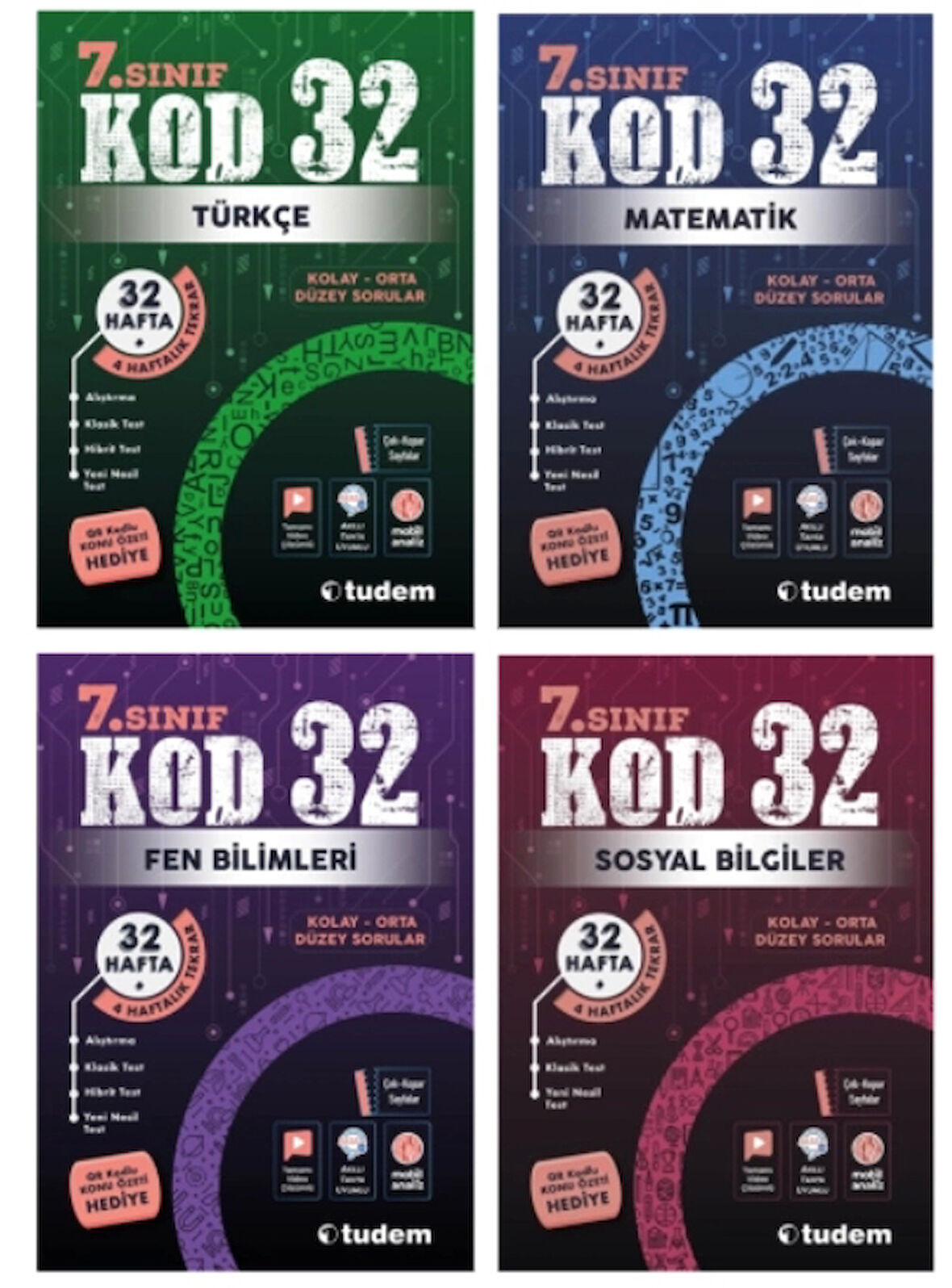 TUDEM YAYINLARI 7.SINIF KOD 32 TÜRKÇE - MATEMATİK - FEN BİLİMLERİ - SOSYAL BİLGİLER