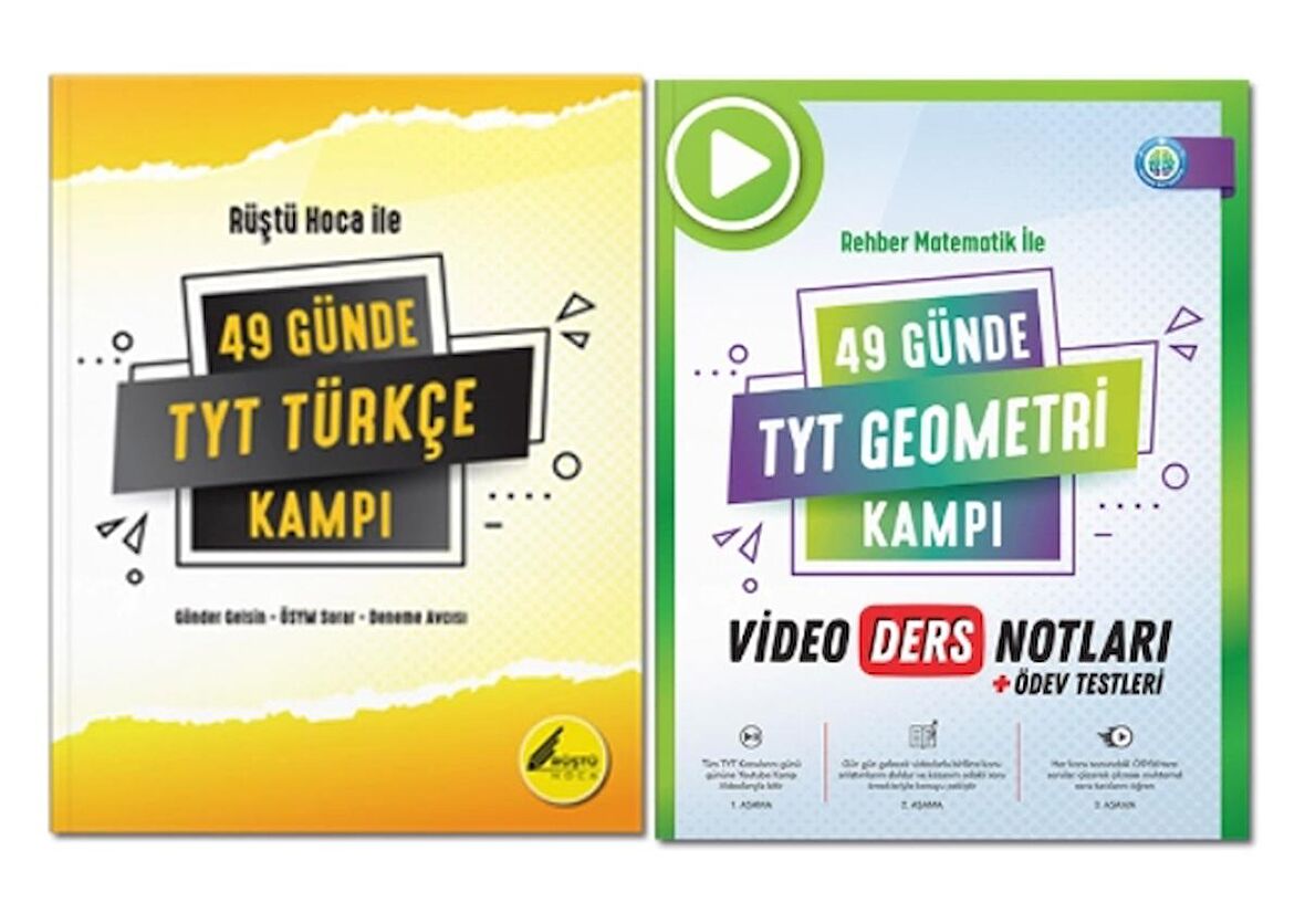 TONGUÇ YAYINLARI Rüştü Hoca ile 49 Günde TYT Türkçe Kampı ve Rehber Matematikle 49 GÜNDE TYT GEOMETRİ VİDEO DERS NOTLAR (2 KİTAP)