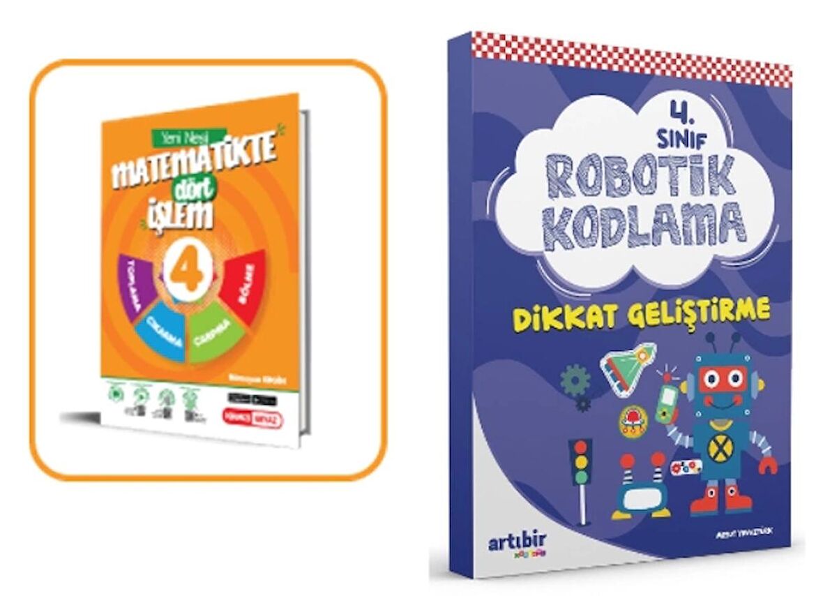 KIRMIZI BEYAZ 4.SINIF MATEMATİKTE 4 İŞLEM VE ARTIBİR YAYINCILIK ROBOTİK KODLAMA (2 Kitap)