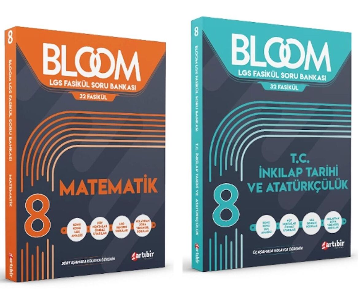 ARTIBİR YAYINLARI 8. Sınıf Bloom Matematik  + T.C. İnkılap Tarihi ve Atatürkçülük Fasikül Soru Bankası (2 Kitap)