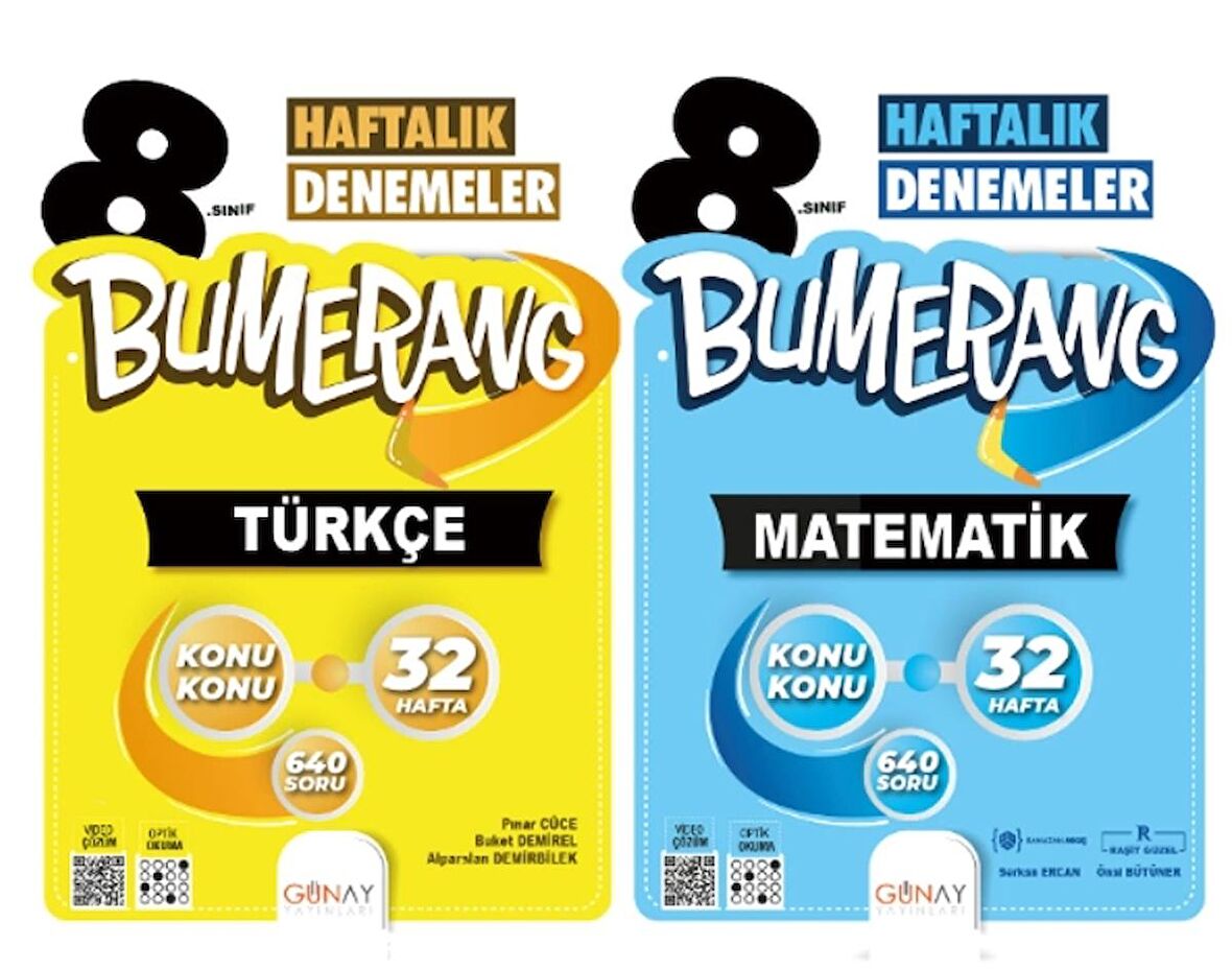GÜNAY YAYINLARI 8.SINIF BUMERANG 32 HAFTALIK TÜRKÇE - MATEMATİK DENEMELERİ (2 KİTAP)