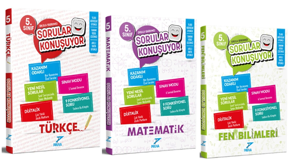 PRUVA AKADEMİ YAYINLARI 5.SINIF SORULAR KONUŞUYOR TÜRKÇE-MATEMATİK-FEN BİLİMLERİ SORU BANKASI