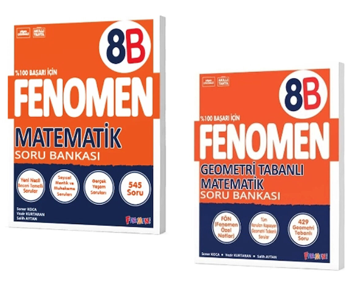 FENOMEN YAYINLARI 8. SINIF Matematik B Soru Bankası + Geometri Tabanlı Matematik Soru Bankası