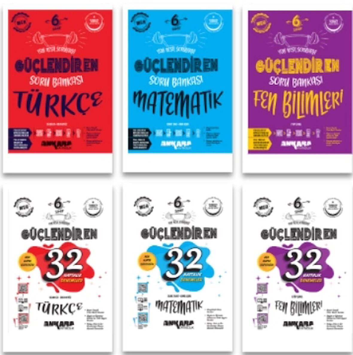 ANKARA YAYINCILIK 6. Sınıf Türkçe - Matematik - Fen Güçlendiren Soru Bankaları ve 32 Haftalık Denemeler