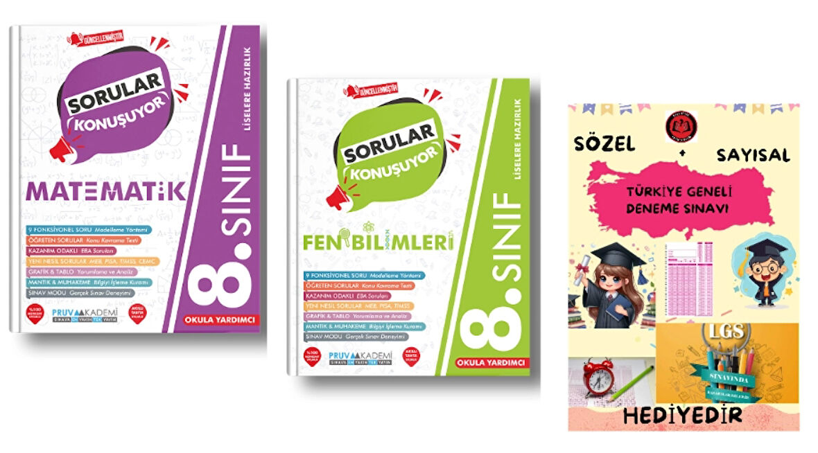 PRUVA AKADEMİ 8. SINIF SORULAR KONUŞUYOR MATEMATİK + FEN BİLİMLERİ SORU BANKASI + HEDİYELİDİR