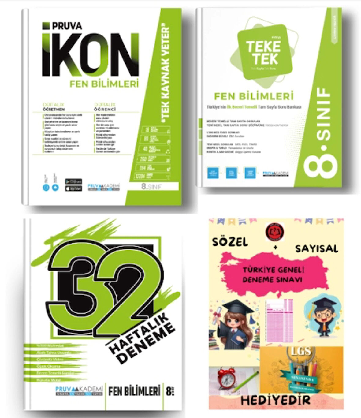 PRUVA AKADEMİ YAYINLARI 8.SINIF FEN BİLİMLERİ İKON SORU BANKASI+32 HAFTA FEN BİLİMLERİ DENEME+FEN BİLİMLERİ TEKE TEK+HEDİYE