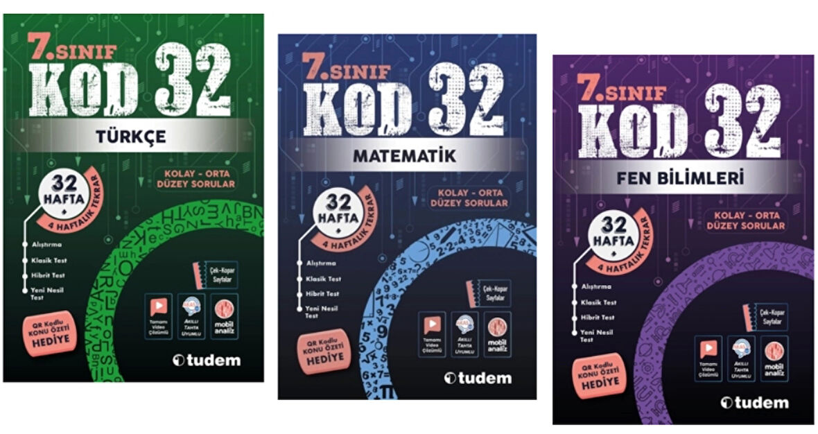 TUDEM YAYINLARI 7.SINIF KOD 32 TÜRKÇE - MATEMATİK - FEN BİLİMLERİ