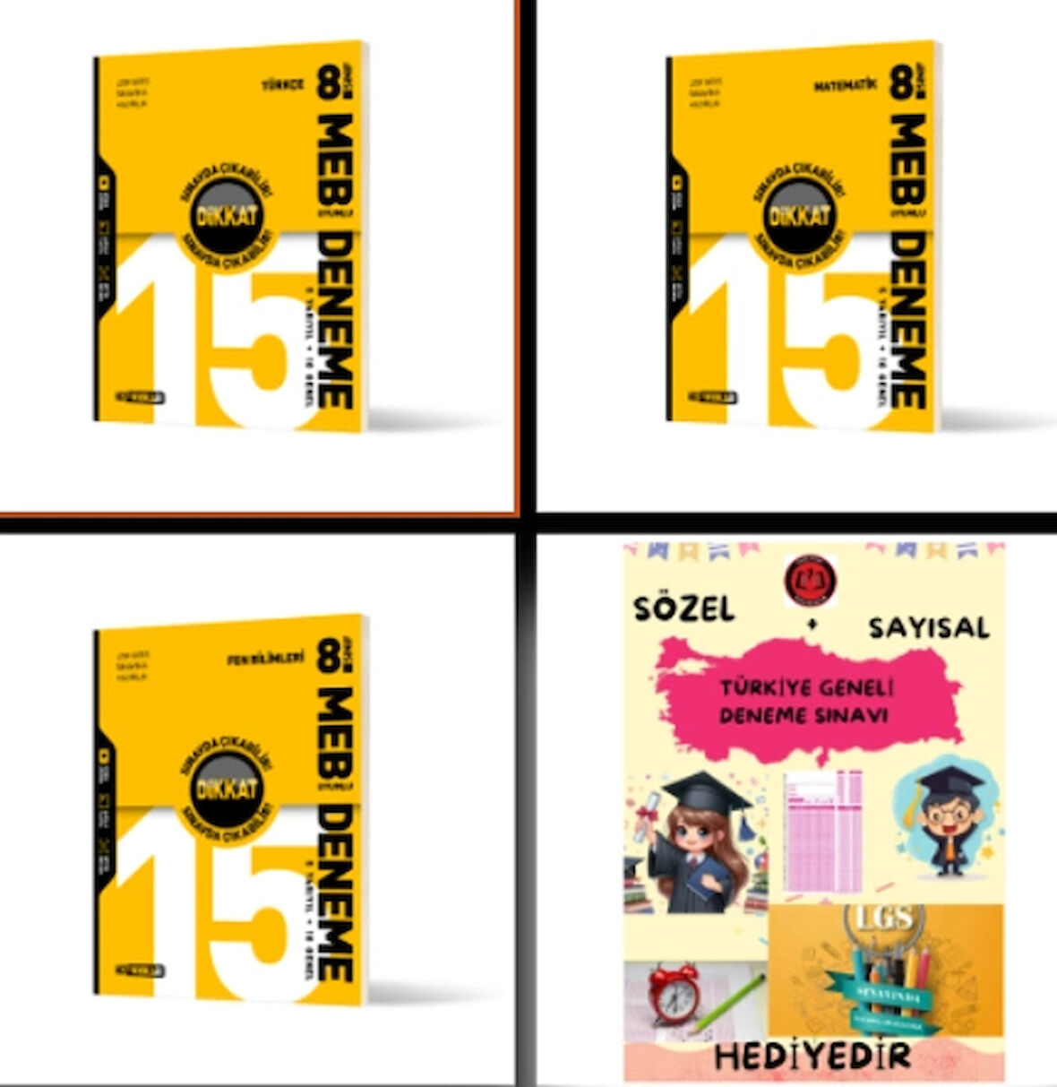 HIZ YAYINLARI 8. SINIF TÜRKÇE - MATEMATİK - FEN BİLİMLERİ 15 Lİ DENEME - Hediyelidir