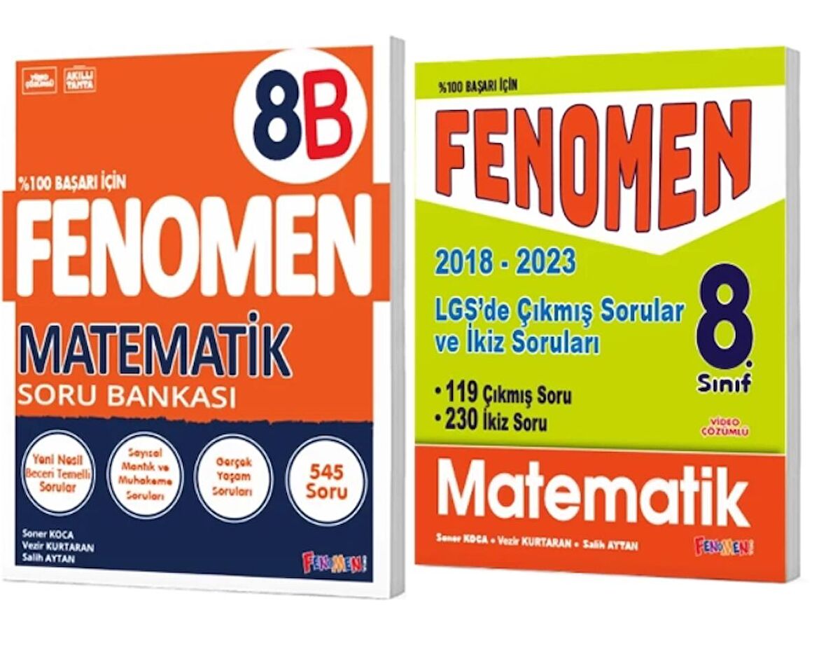 FENOMEN YAYINLARI 8. SINIF Matematik B Soru Bankası + LGS Matematik Çıkmış Sorular Ve İkiz Soruları (2018-2023) (2 KİTAP)