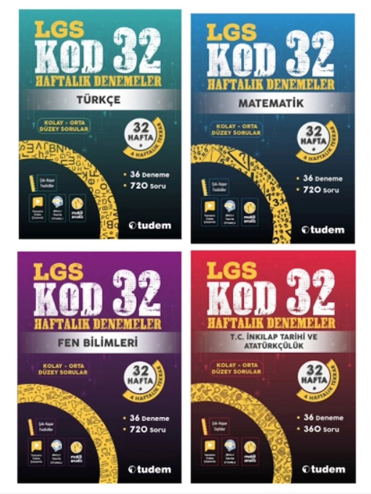 TUDEM YAYINLARI 8.SINIF LGS KOD 32 TÜRKÇE - MATEMATİK - FEN BİLİMLERİ - T.C.İNKİLAP TARİHİ HAFTALIK DENEME
