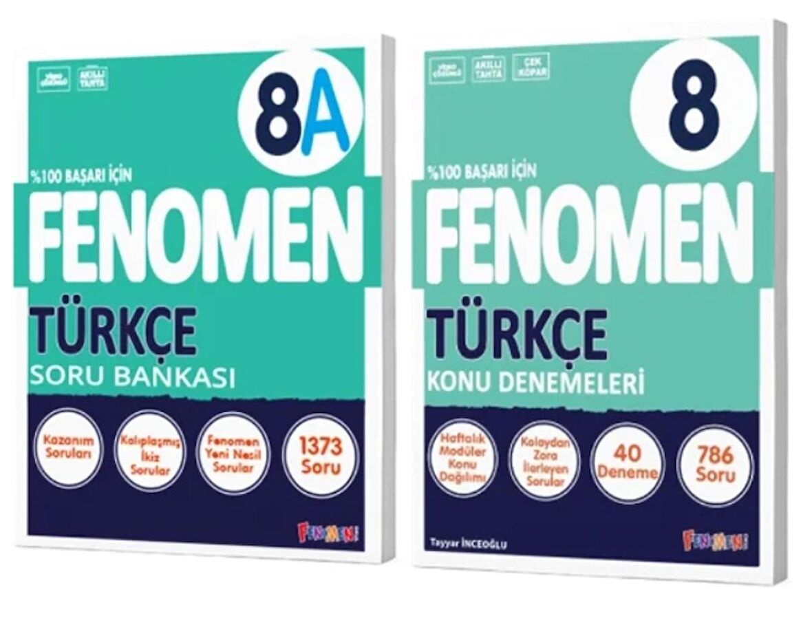 FENOMEN YAYINCILIK 8. Sınıf Türkçe A Soru Bankası + Türkçe Konu Denemeleri (2 Kitap)