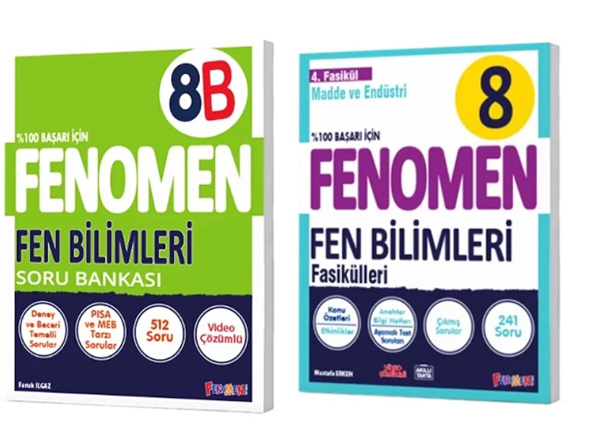 FENOMEN YAYINLARI 8. SINIF Fen Bilimleri B Soru Bankası + Fen Bilimleri 4. Fasikül (Madde Ve Endüstri) (2 KİTAP)