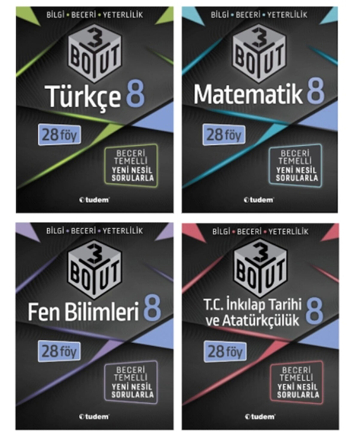 TUDEM YAYINLARI 8.SINIF LGS 3 BOYUT TÜRKÇE - MATEMATİK - FEN BİLİMLERİ - T.C İNKİLAP TARİHİ  BECERİ TEMELLİ SORU BANKASI