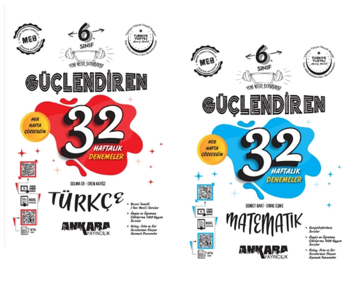 ANKARA YAYINCILIK 6. Sınıf Türkçe - Matematik Güçlendiren 32 Deneme
