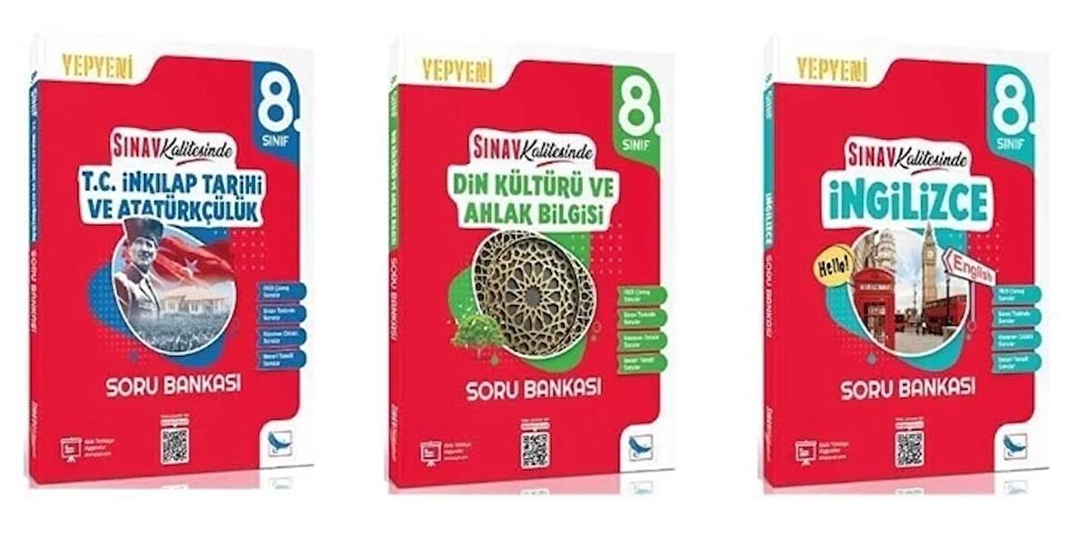 8.SINIF T.C. İNKİLAP TARİHİ + DİN KÜLTÜRÜ + iNGİLİZCE SORU BANKASI SINAV KALİTESİNDE (3 KİTAP)