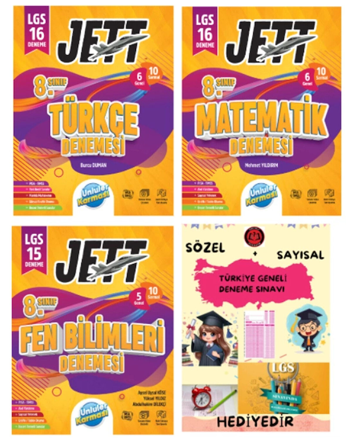 ÜNLÜLER KARMASI LGS 8. Sınıf JETT Türkçe - Matematik - Fen Bilimleri Branş Deneme - Hediyeli