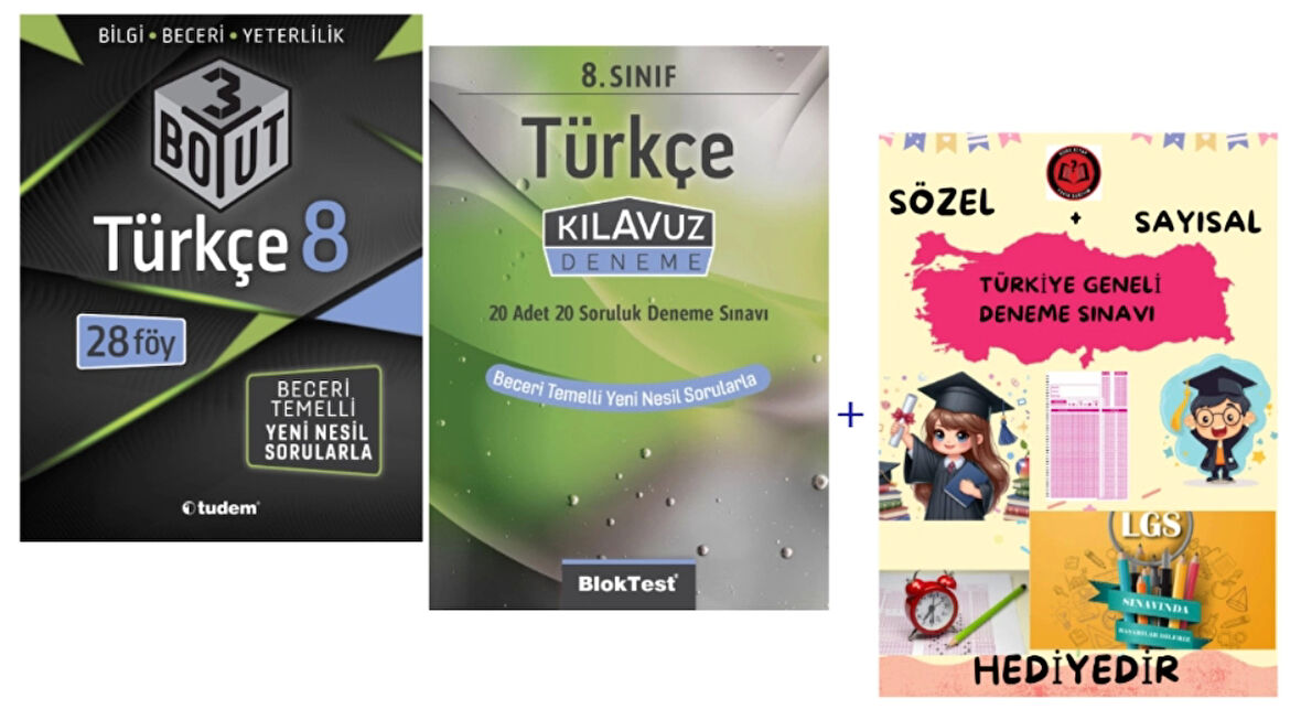 TUDEM YAYINLARI LGS TÜRKÇE 3 BOYUT BECERİ TEMELLİ SORU BANKASI - TÜRKÇE KLAVUZ DENEME - HEDİYE