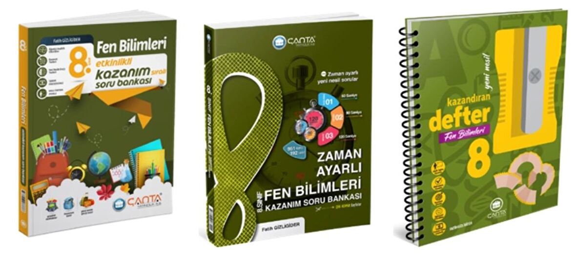 Çanta Yayıncılık 8. Sınıf Fen Bilimleri Kazandıran Defter - Etkinlik Kazanım Soru Bankası ve Zaman Ayarlı Kazanım Soru Bankası (3 Kitap)