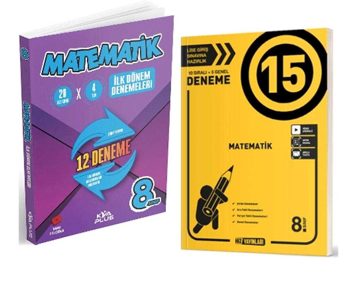 KORAY VAROL YAYINLARI 8. SINIF MATEMATİK İLK DÖNEM DENEMELERİ + HIZ YAYINLARI LGS Matematik 15 li Deneme (2 Kitap)