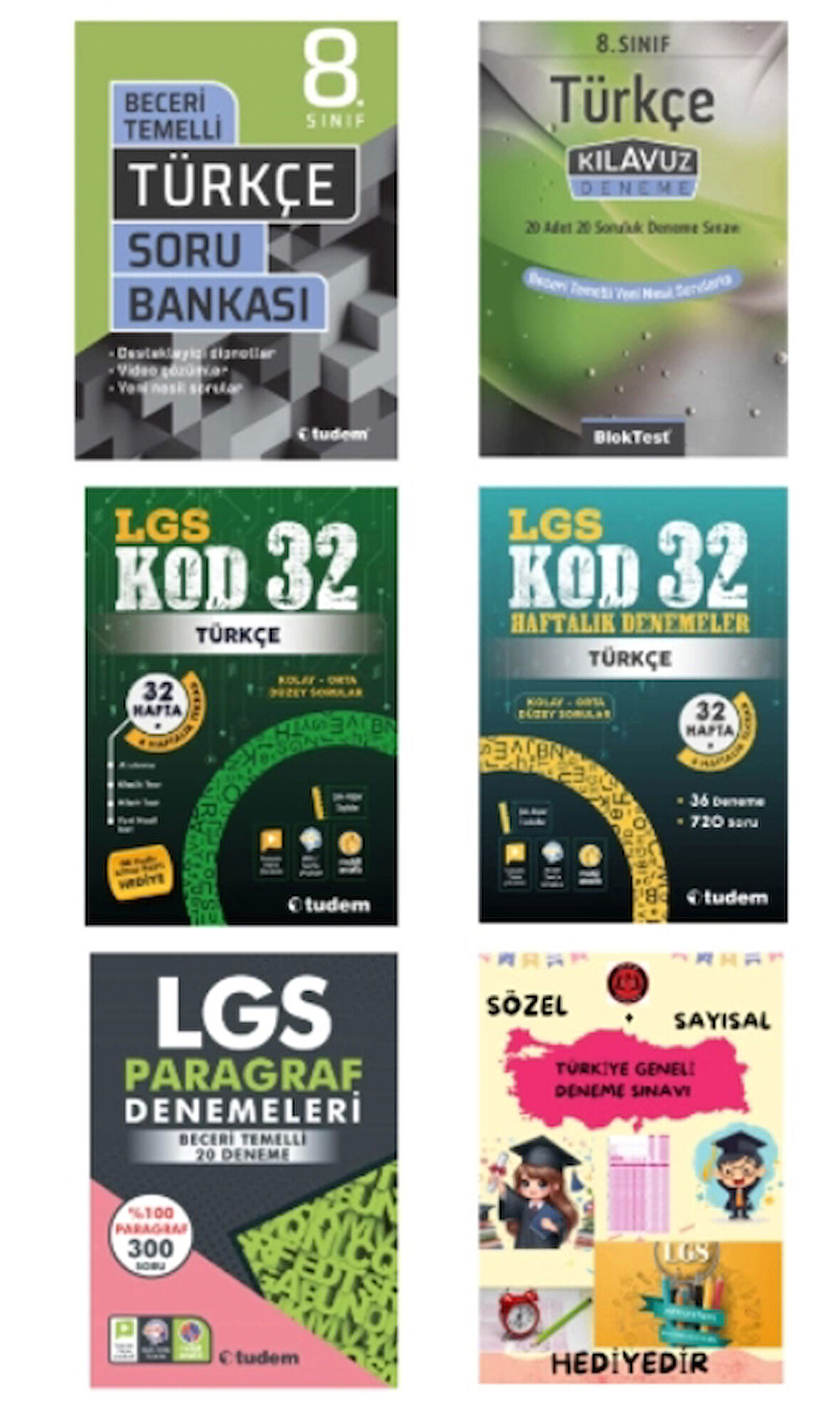 TUDEM YAYINLARI LGS TÜRKÇE BECERİ TEMELLİ SORU BANKASI - TÜRKÇE KLAVUZ DENEME - TÜRKÇE KOD 32 - TÜRKÇE 32 HAFTALIK DENEMELER - LGS PARAGRAF DENEME - HEDİYE